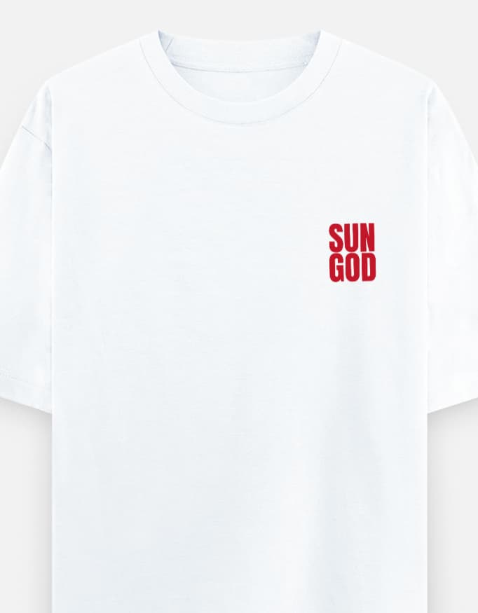 Sun God White Graphic Oversized T-Shirt